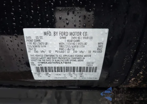 2022 Ford Explorer Xlt from USA, damaged, VIN 1FMSK8DH0NGA75888